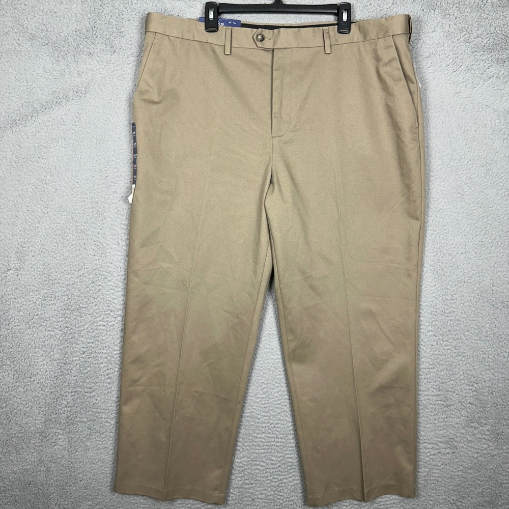 NEW Croft Barrow Pants Men 42x29 Premium No Iron Khaki Chino Flat Front Straight